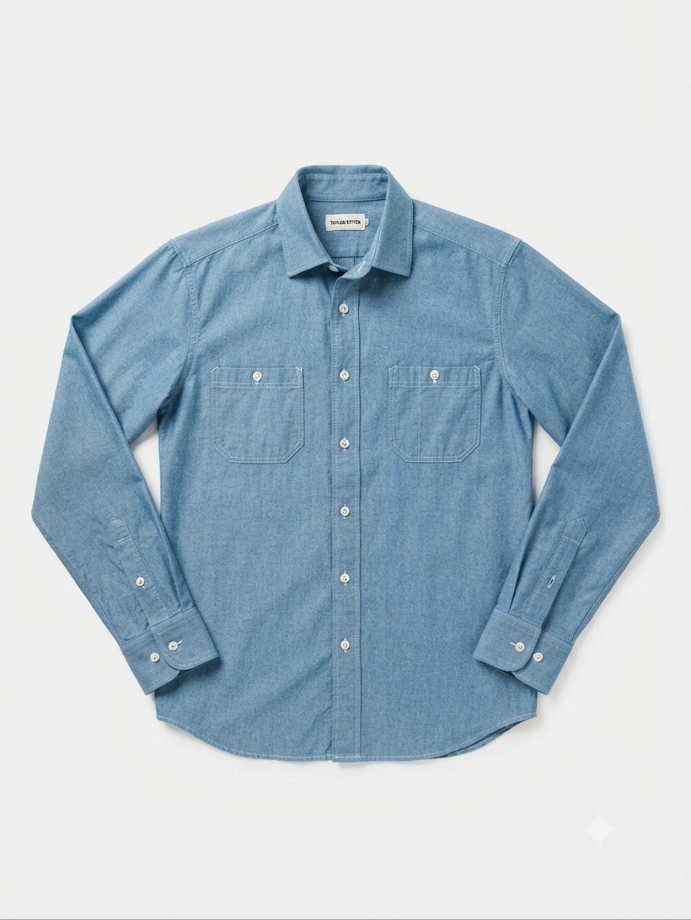 Taylor Stitch Men's Blue Chambray Long Sleeve Work Shirt 100% Organic Cotton Siz